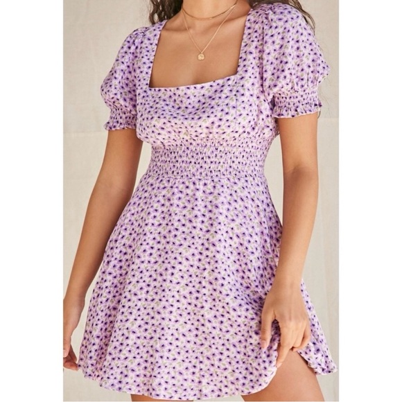 Mini Floral Square Neck Puff Sleeve Dress - Picture 2 of 10